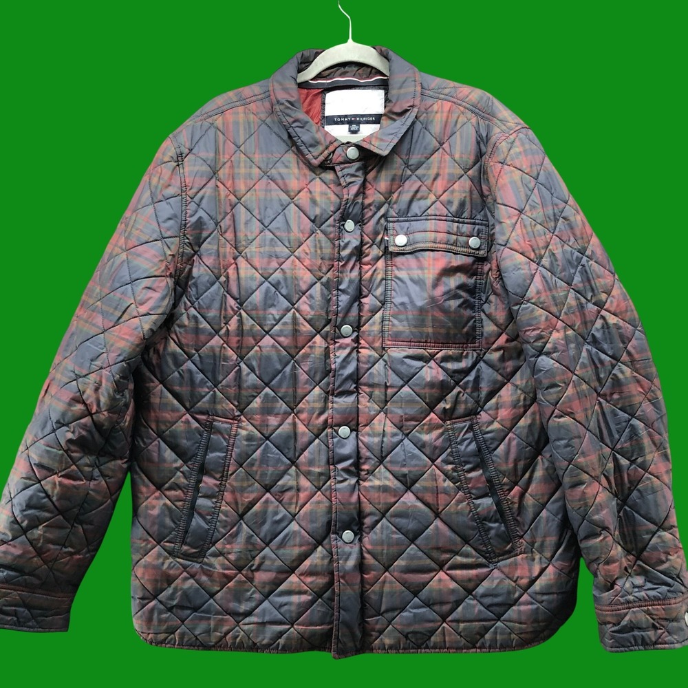 Tommy Hilfiger Mens XXL Quilted Tartan Plaid Padded Shirt Jacket Shacket Puffer